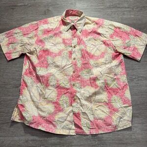 Cooke Street Shirt Mens Large Pink Floral‎ Aloha Hawaiian Hibiscus Print Cotton